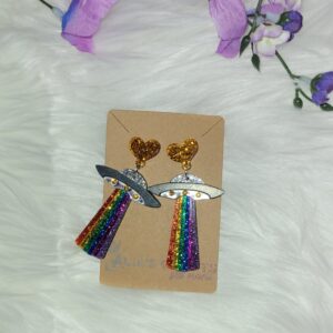 Rainbow spaceship earrings