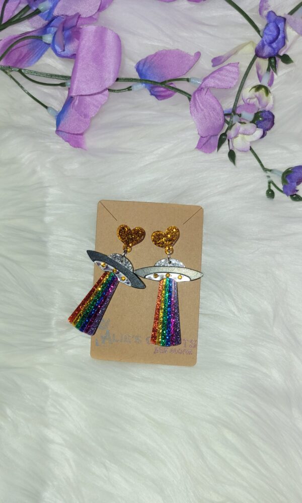 Rainbow spaceship earrings