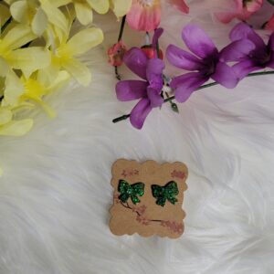 Green glitter bow earrings