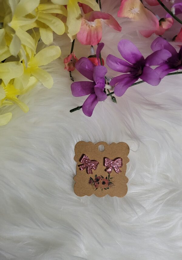Pink glitter bow earrings
