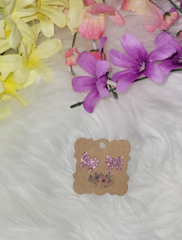 Pink glitter bow earrings - Image 2