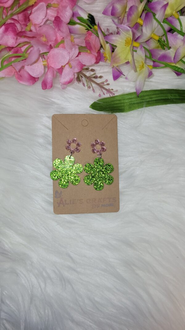 Glitter flower earrings - Image 2