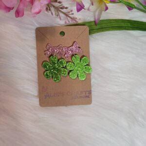 Green flower with bow post earrings