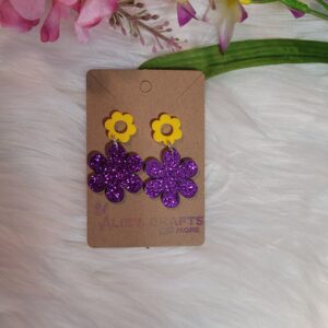 Purple glitter flower earrings
