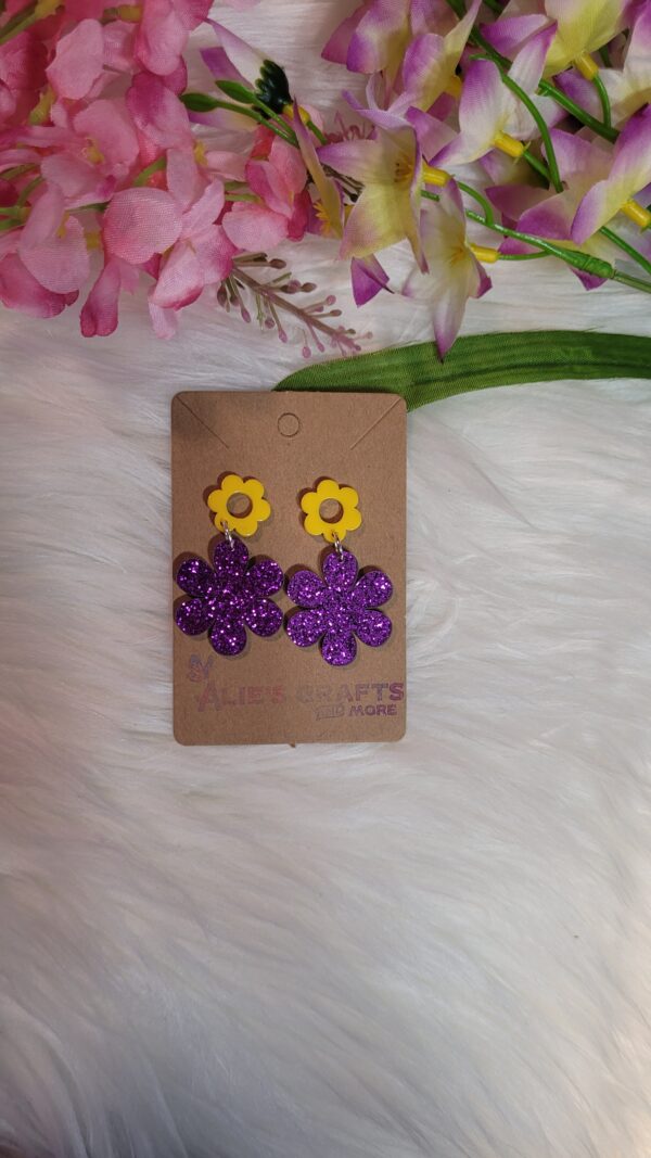 Purple glitter flower earrings