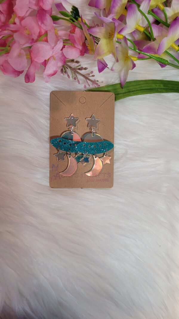 Moon and stars spaceship earrings
