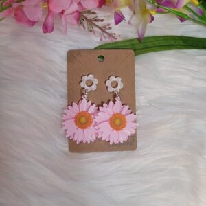 Pink daisy flower earrings