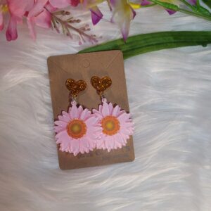 Pink daisy earrings