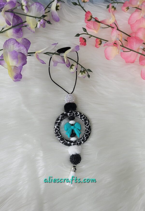 Turquoise bow cow theme car charm - Image 2