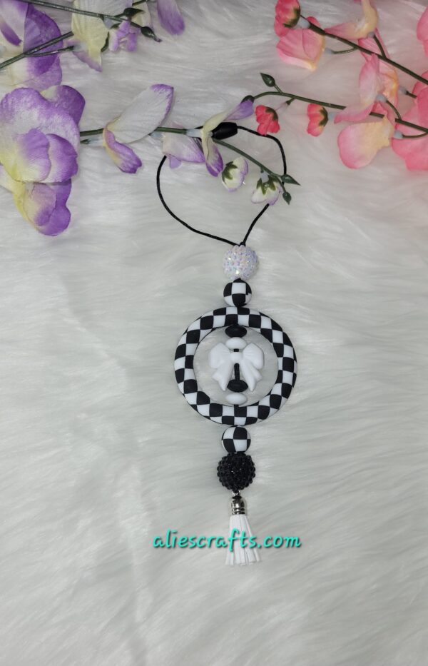 Checkered bow car charm - Image 2
