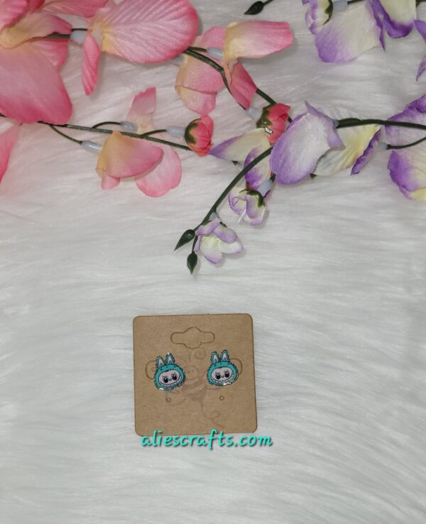 Teal labubu earrings - Image 2