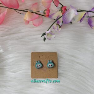 Teal labubu earrings