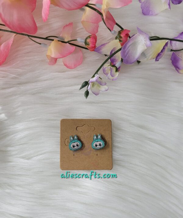 Teal labubu earrings
