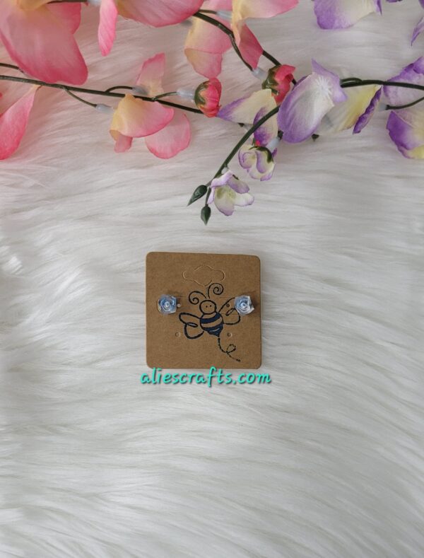 Blue/black swirl rose earrings - Image 2