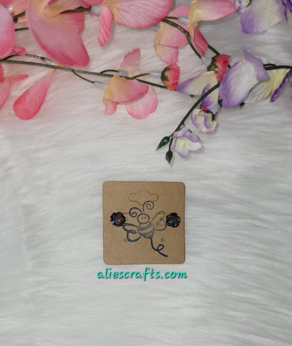 Black glitter rose earrings