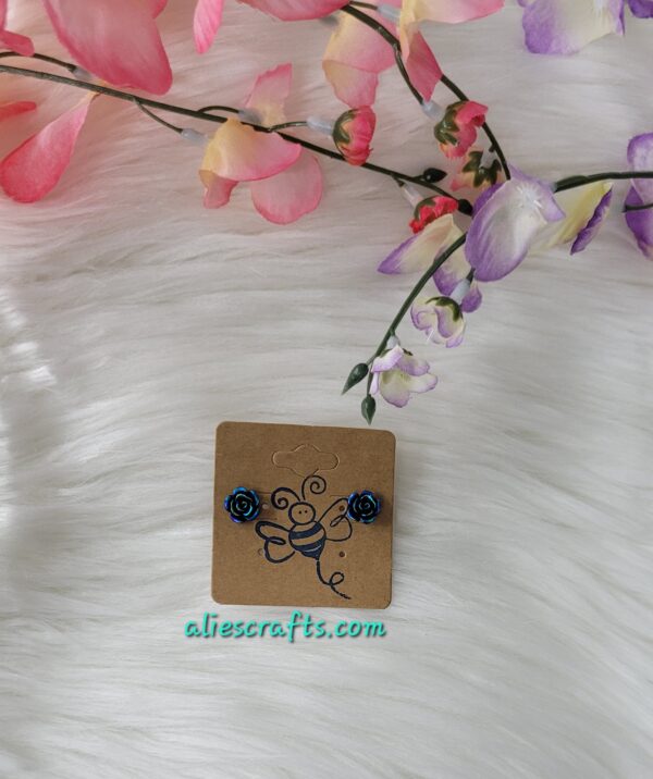 Blue/black rose earrings - Image 2