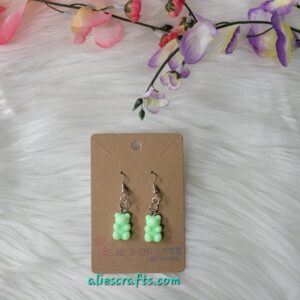 Lime green gummy bear charm earrings