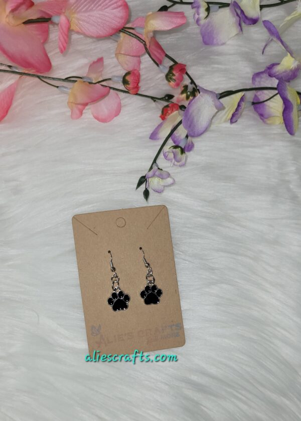 Black animal print paw charm earrings