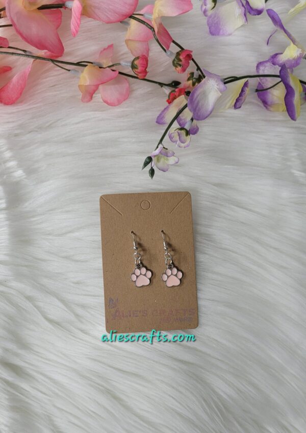 Pink animal print paw charm earrings - Image 3