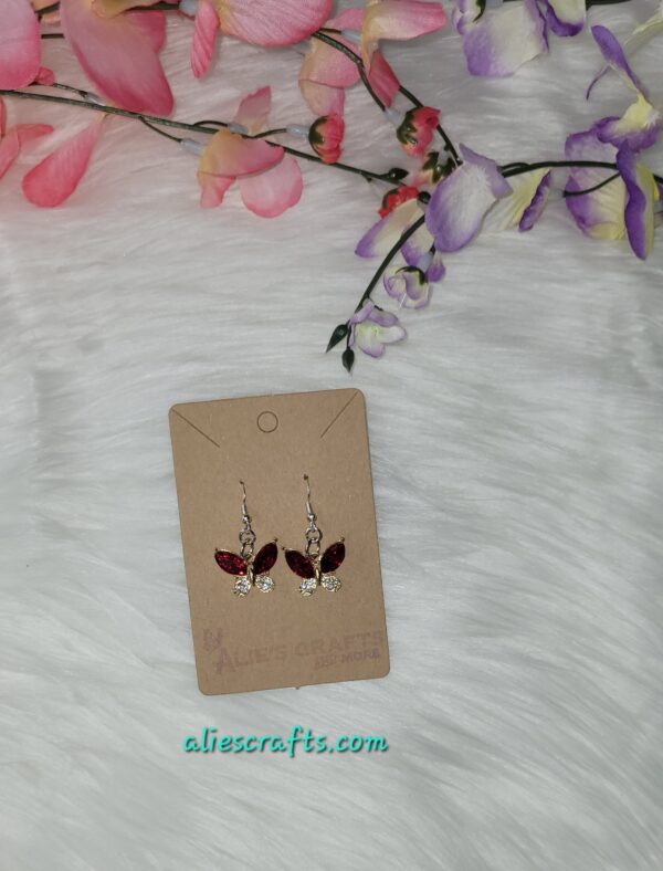 Dark red gemstone butterfly charm earrings - Image 3