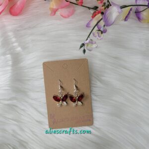 Dark red gemstone butterfly charm earrings