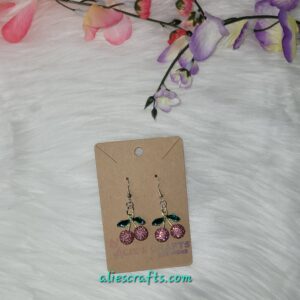 Pink Rhinestone cherry charm earrings