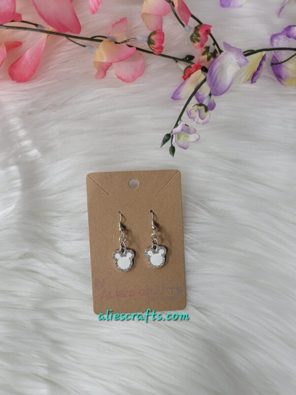 White mickey charm earrings