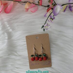 Red rhinestone cherry charm earrings