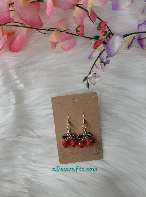 Red rhinestone cherry charm earrings