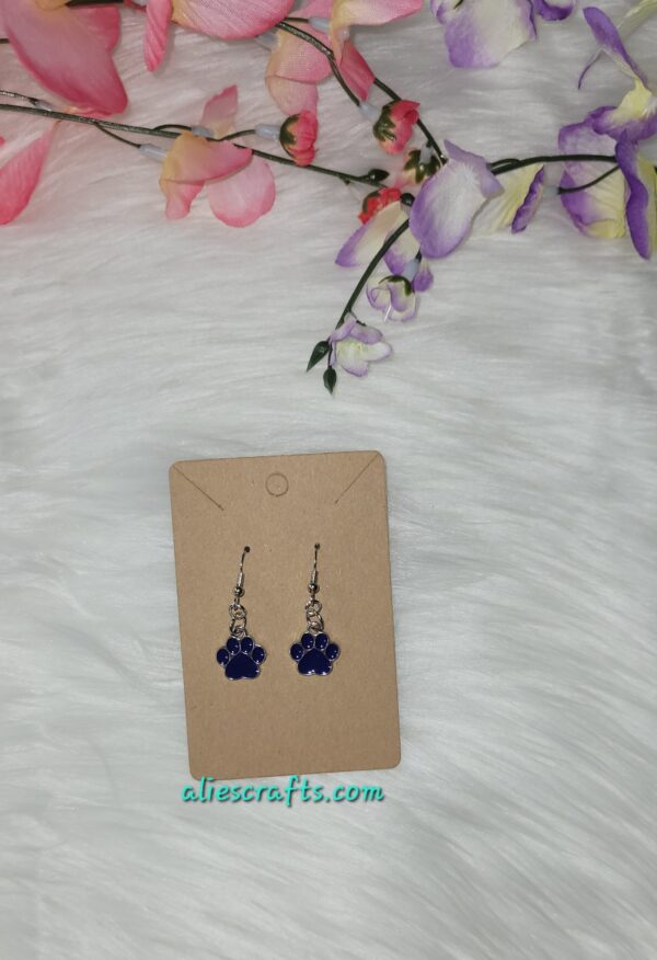 Dark blue paw print charm earrings - Image 2
