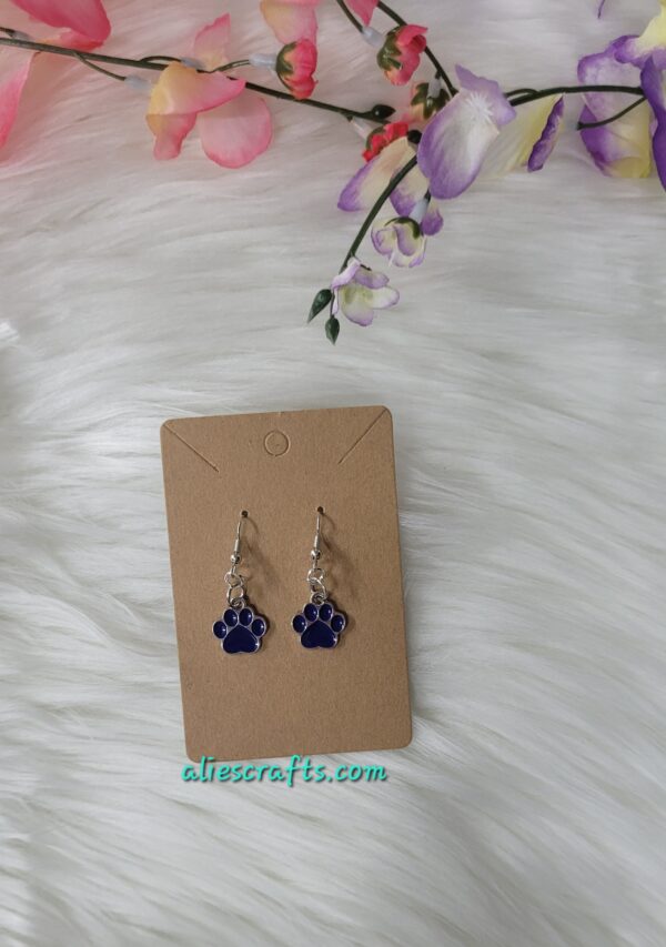 Dark blue paw print charm earrings