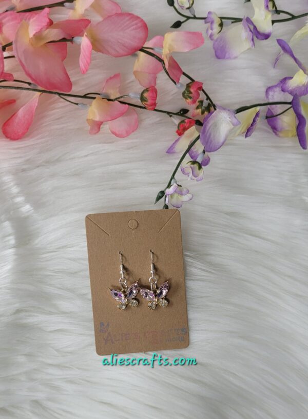 Pink gemstone butterfly earrings