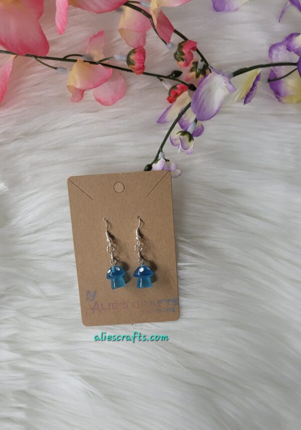 Blue mushroom charm earrings