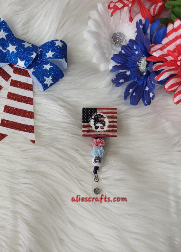 Messy bun girl flag badge