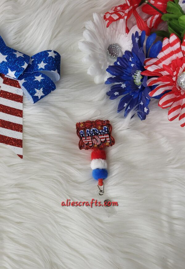 Usa badge with fluffy beadd