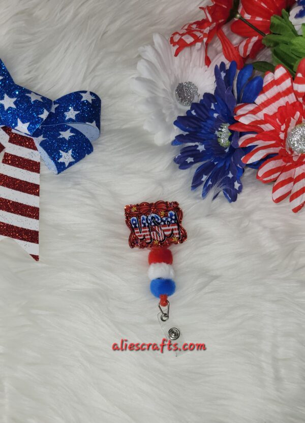 Usa badge with fluffy beadd - Image 3
