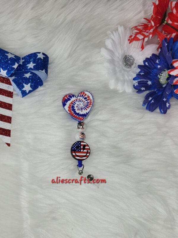 Patriotic Tyedye heart badge