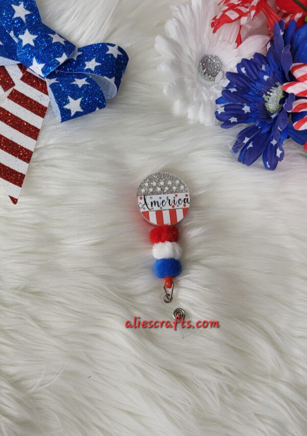 America badge with fluffy beads