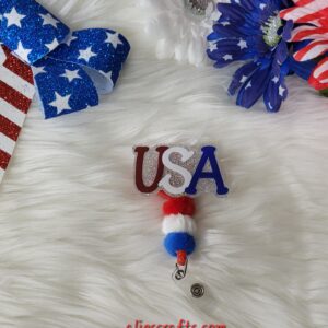 USA badge with fluffy beads