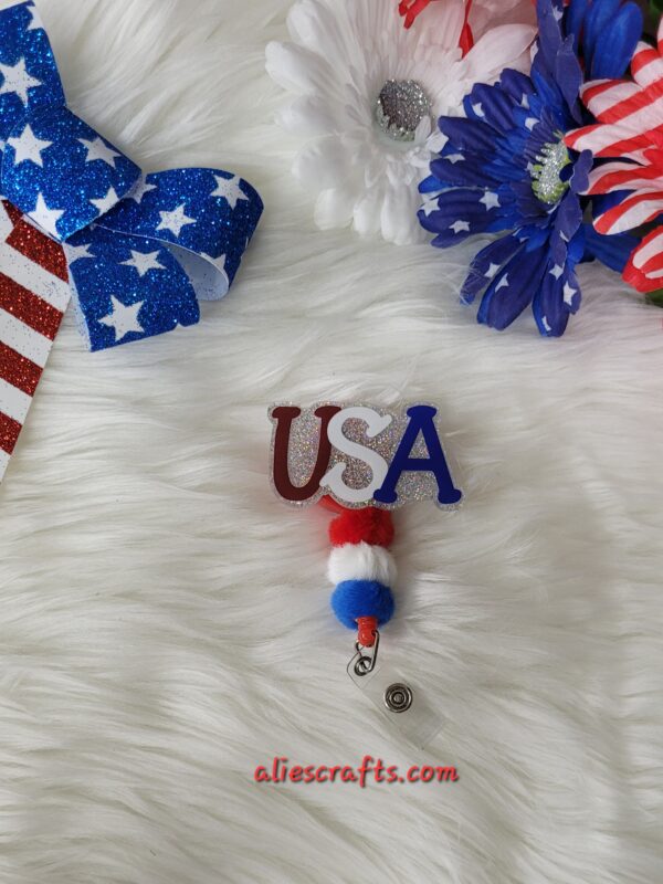 USA badge with fluffy beads