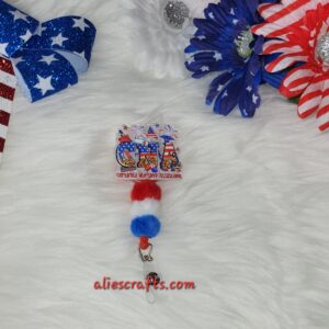 Cna patriotic badge with fluffy beads