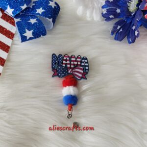 Flag mama badge with fluffy beads