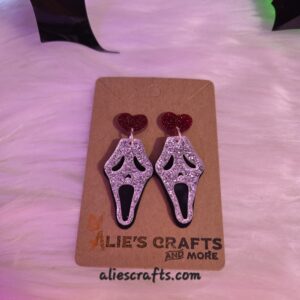 Scream glitter with red hearts earrings