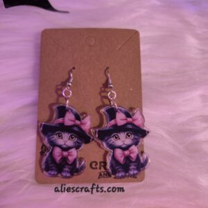 Kittens in witch hat earrings