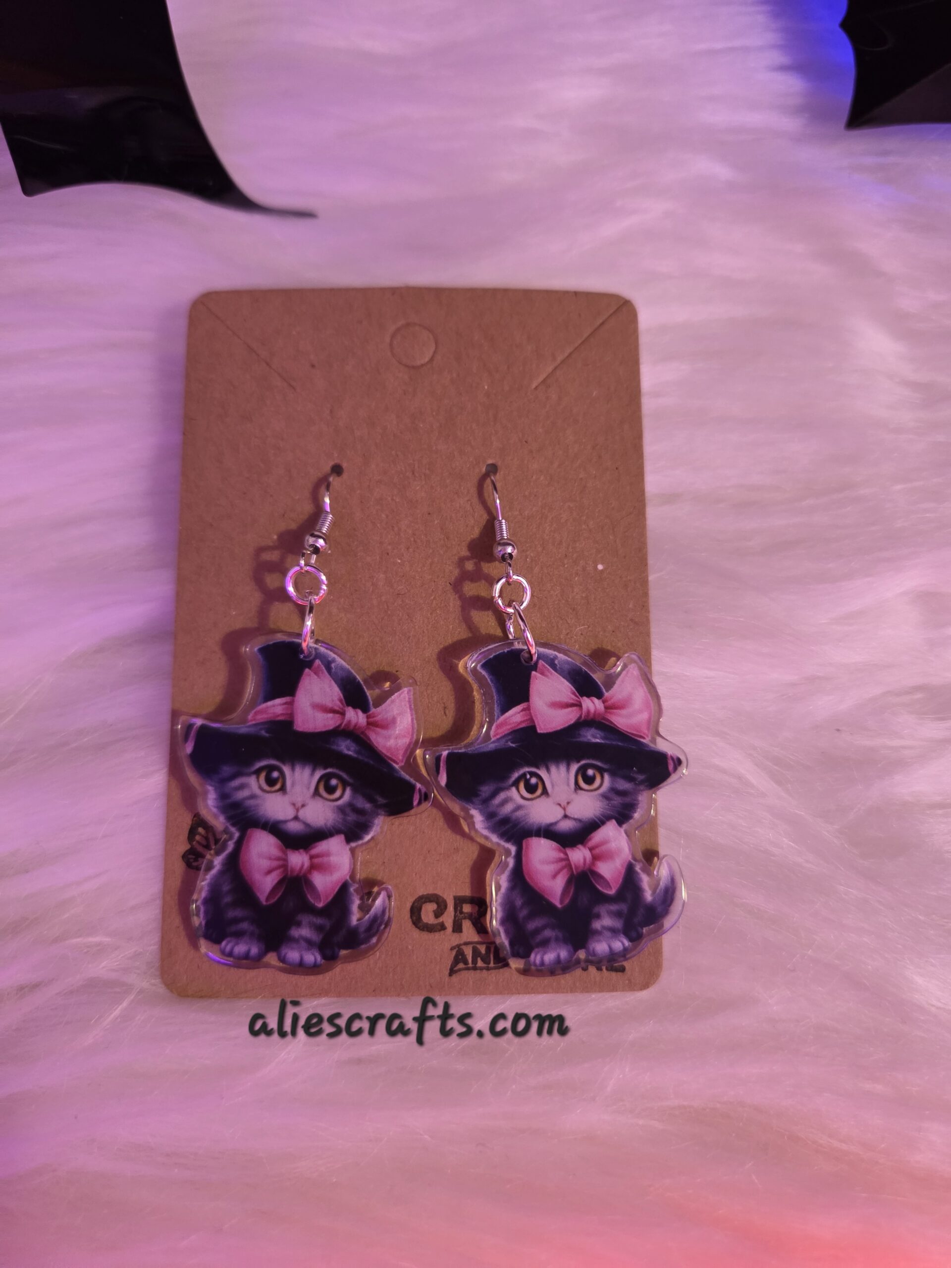 Kittens in witch hat earrings