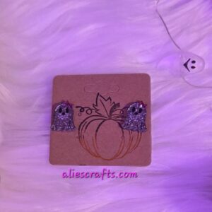 Glitter ghost with pink bow earrings