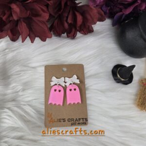 Pink ghost earrings with white glitter bow earrings