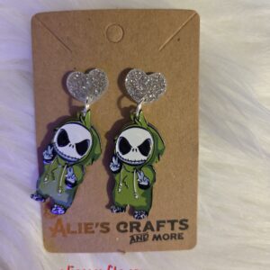 Jack as oogie boggie earrings on silver heart posts