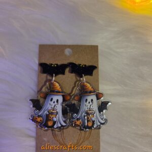 Ghost drinking coffee earrings