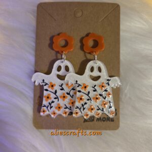 Orange flower ghost earrings